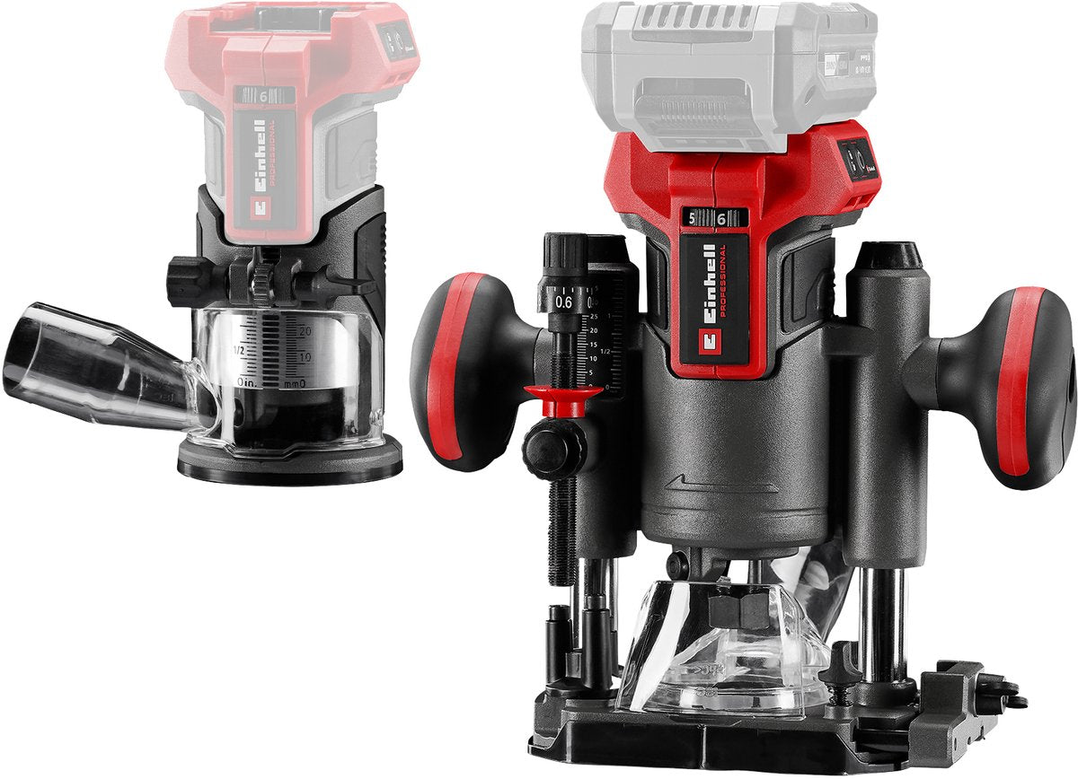 Einhell professionel batteri kantfræser tp-ro 18 sæt li bl solo - power x-change - 18 v li-ion - 6 og 8 mm spændetang - børsteløs motor - inkl. diverse tilbehør + taske - ekskl. batteri og oplader