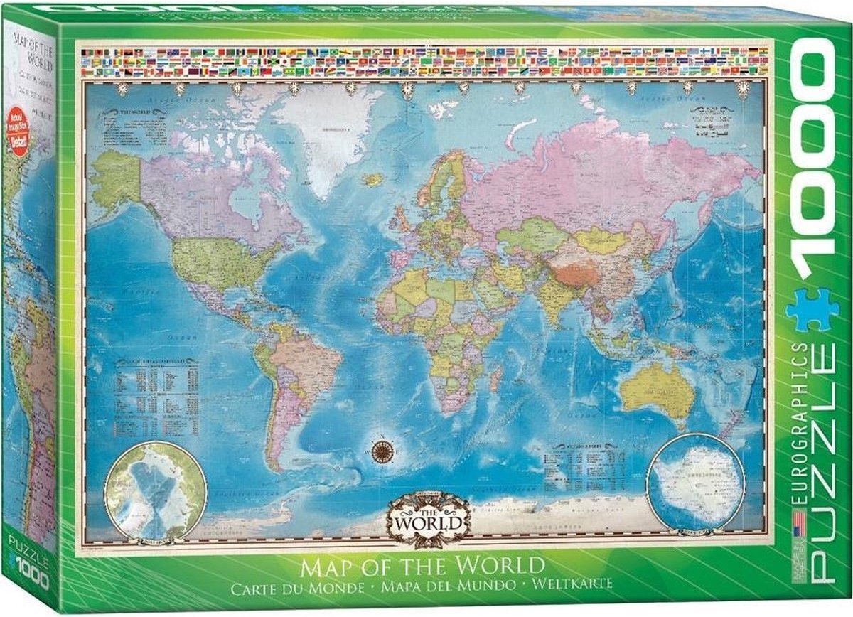Eurographics - kort over verden [verdenskort] - 1000 brikker 68×48cm (b×h) - puslespil