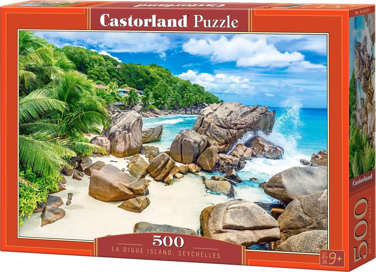 Castorland la digue-øen, Seychellerne – puslespil – 500 brikker – satin finish – perfekt pasform – europæisk kvalitet