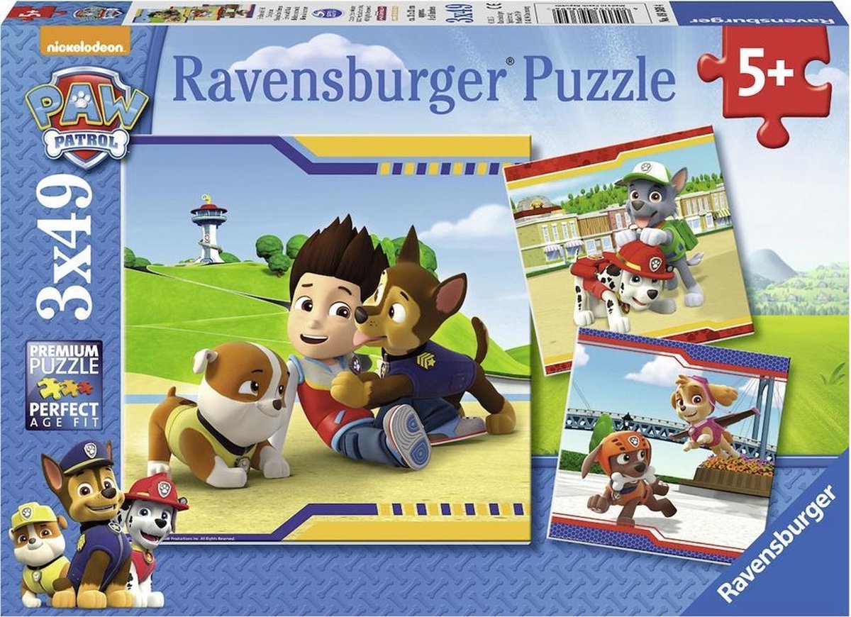 Ravensburger puslespil potepatrulje: helte med pels - 3x49 brikker - børnepuslespil