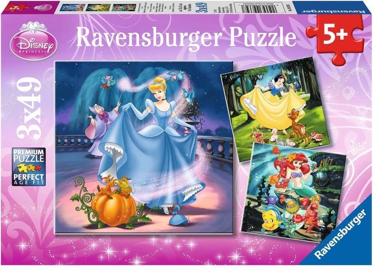 Ravensburger puslespil disney prinsesse - 3x49 brikker - børnepuslespil
