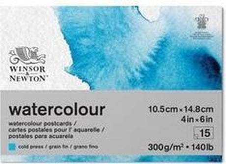 Winsor Newton klassisk akvarelpostkortblok – 15 ark A6, 300g m², koldpresset, kornfinne – postkortblok A6