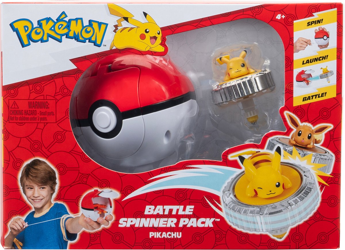 Jazwares pokémon - battle spinner spil - pikachu poké ball