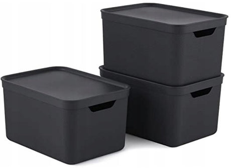 Rotho jive opbevaringsbokse sæt med 3 opbevaringsbokse 16 l med låg, plast (pp genbrugt), sort antracit, 3x16 (35 x 25 x 20 cm)