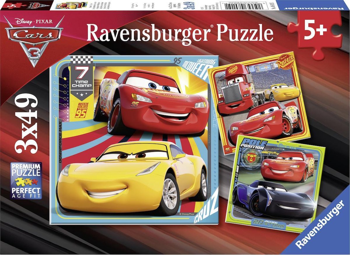 Ravensburger puslespil biler 3 legender af banen - 3x49 brikker - børnepuslespil