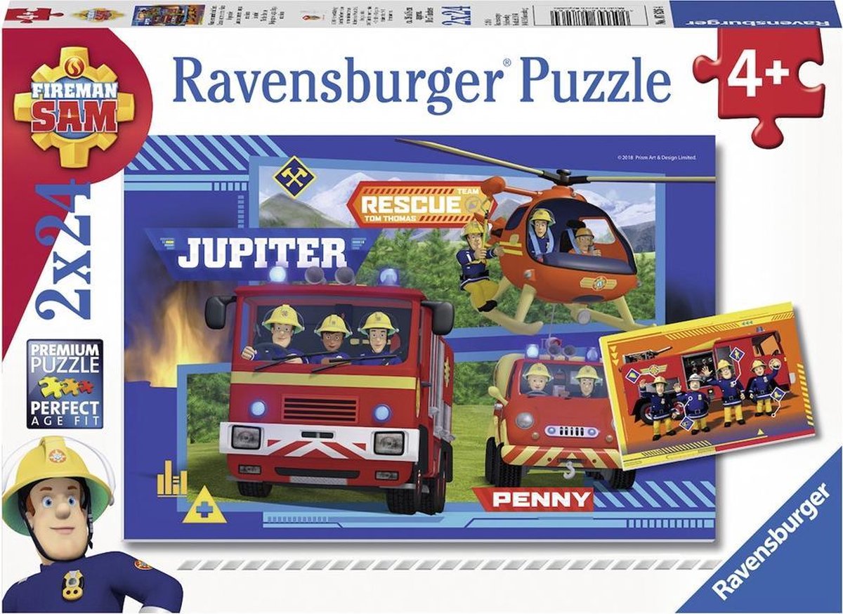 Ravensburger puslespil vandløb med brandmand Sam - 2x24 brikker - børnepuslespil