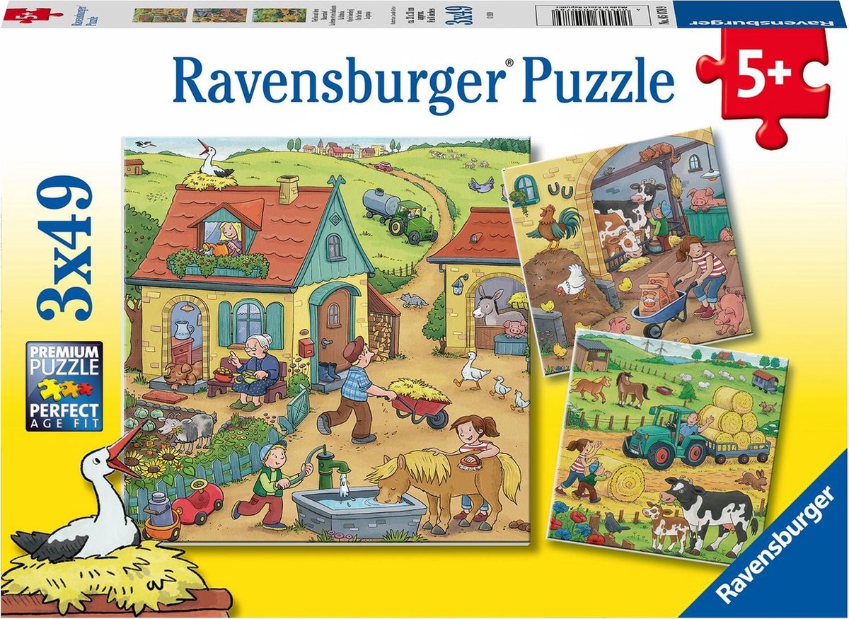 Ravensburger puslespil gård - 3x49 brikker - børnepuslespil