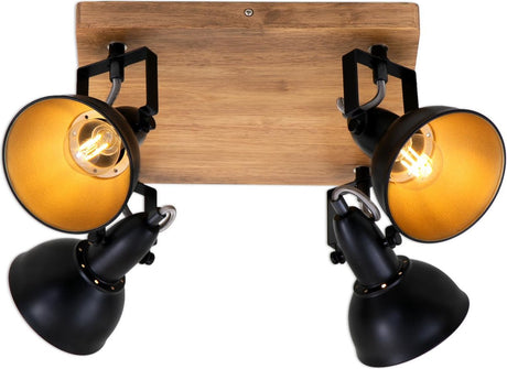 Briloner træstil - loftslampe - spotlights drejelige - 4-lys E14 - materiale: træ og metal - farve: sort og guld