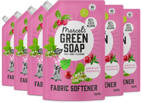 Marcel's green soap wasverzachter navulling - patchouli cranberry - 6 x 750ml - 180 wasbeurten