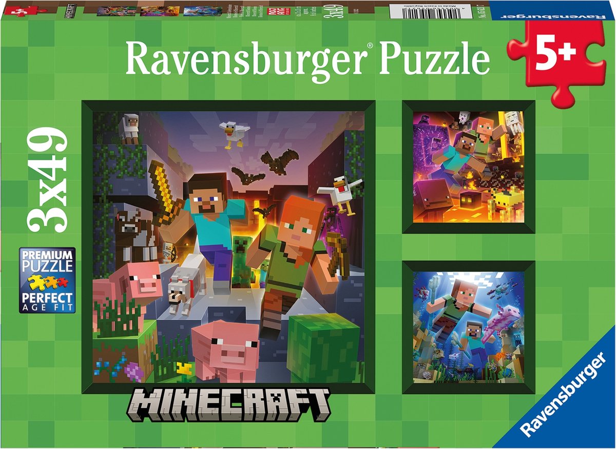 Ravensburger puslespil minecraft biomer - puslespil - 3x49 brikker