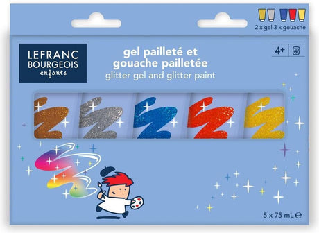 Lefranc bourgeois paris lefranc bourgeois 807307 uddannelse glitter gel glitter gouache sæt 5x75ml | børnevenlig glittermaling | blandbar vaskbar fra 4 år