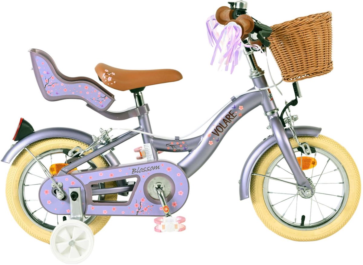 Volare blossom børnecykel - piger - 12 tommer - lilla - to håndbremser