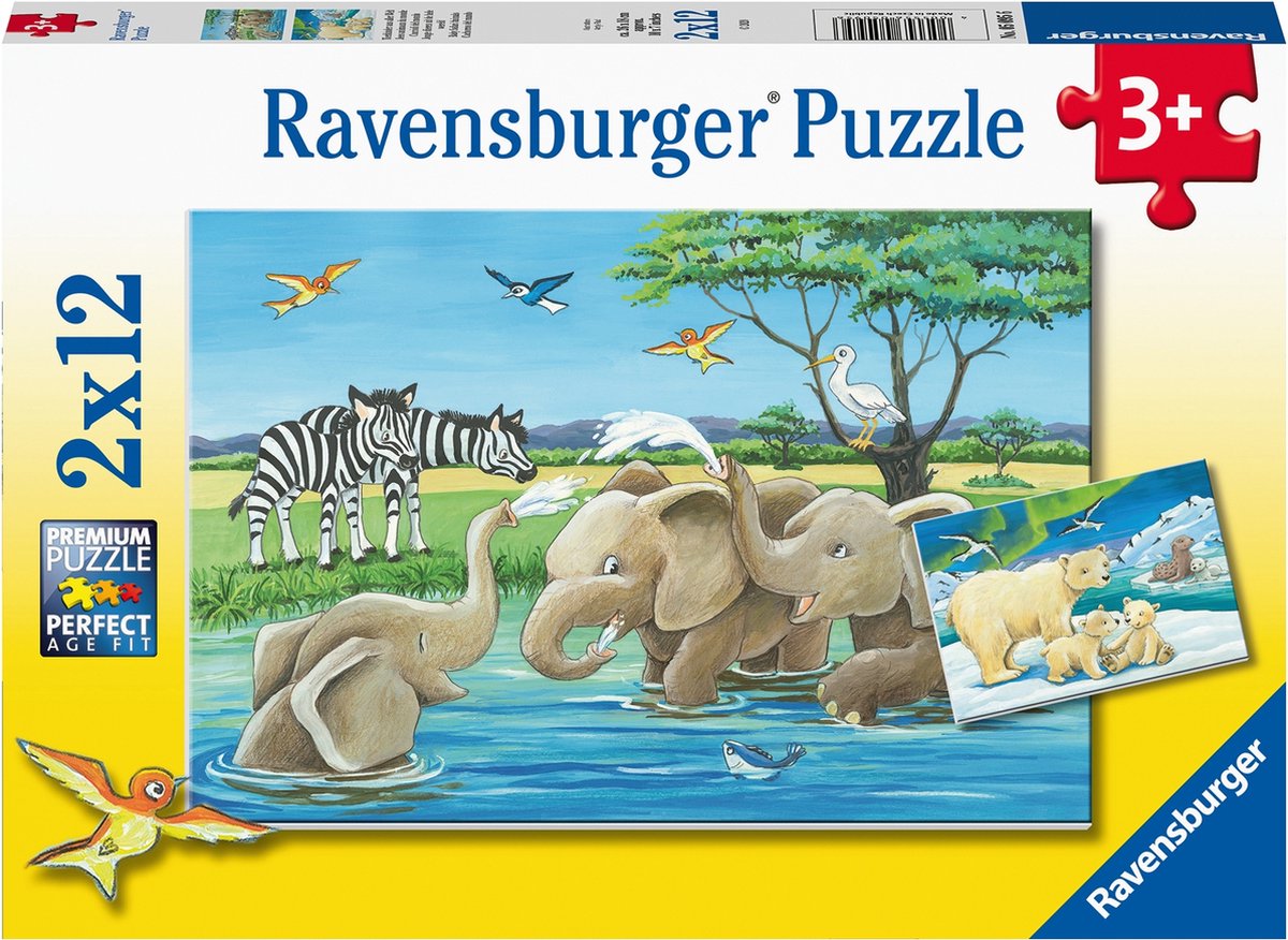 Ravensburger puslespil unge dyr fra hele verden - 2 x 12 brikker