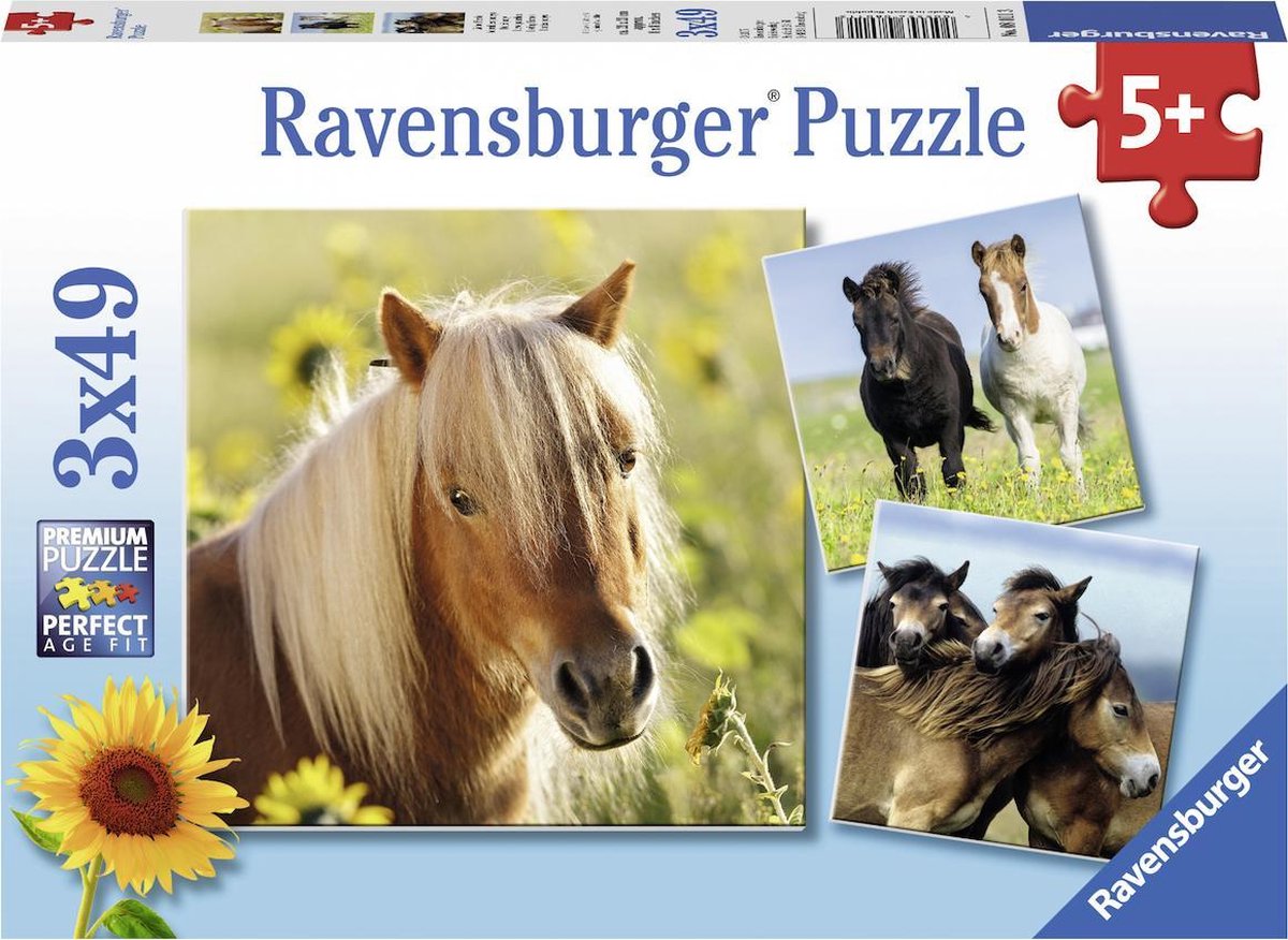 Ravensburger puslespil søde ponyer - 3x49 brikker - børnepuslespil