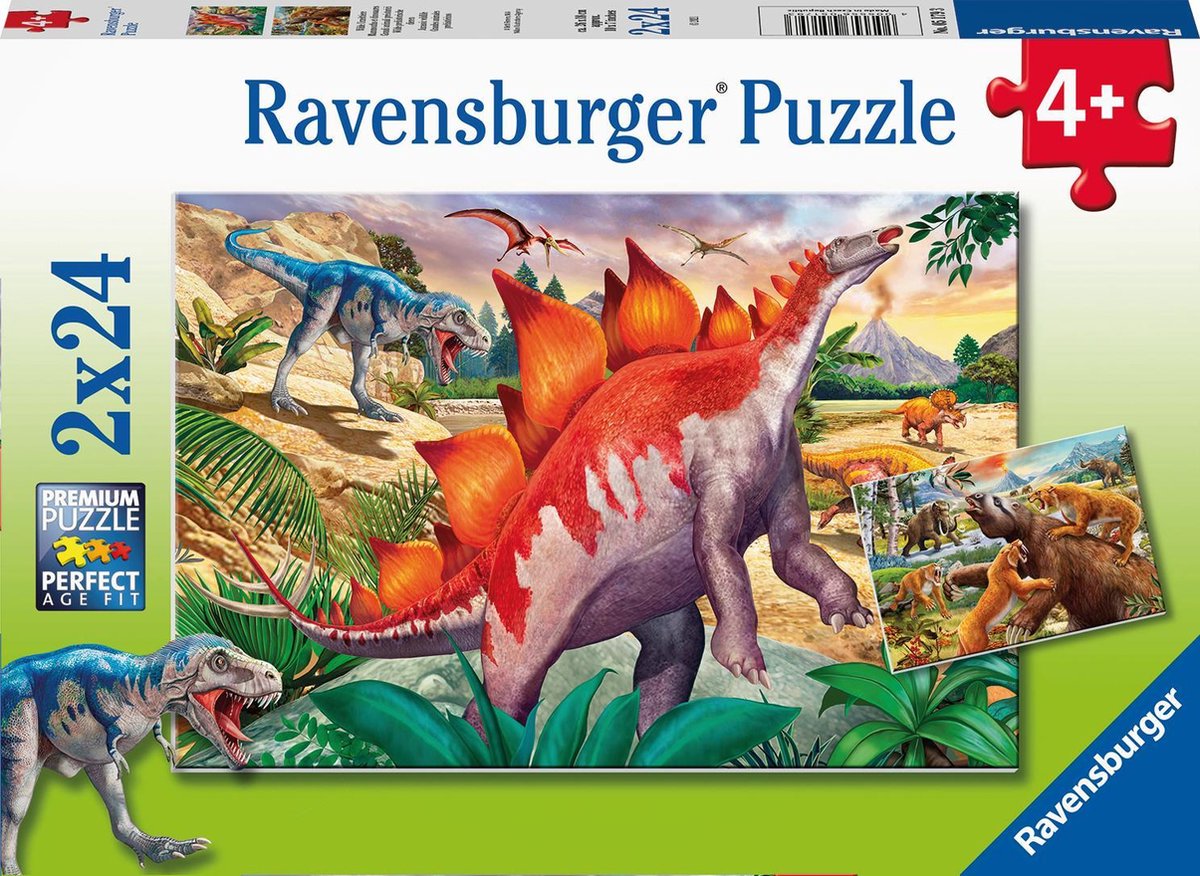 Ravensburger puslespil vilde forhistoriske dyr - to puslespil - 24 brikker - børnepuslespil