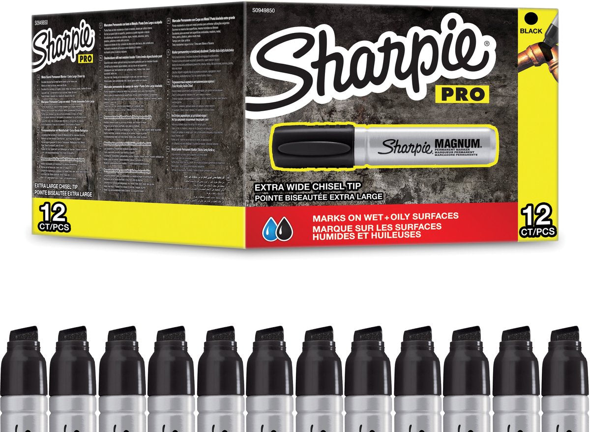 Sharpie pro magnum permanent markør | mejselspids | sort | 12 stk