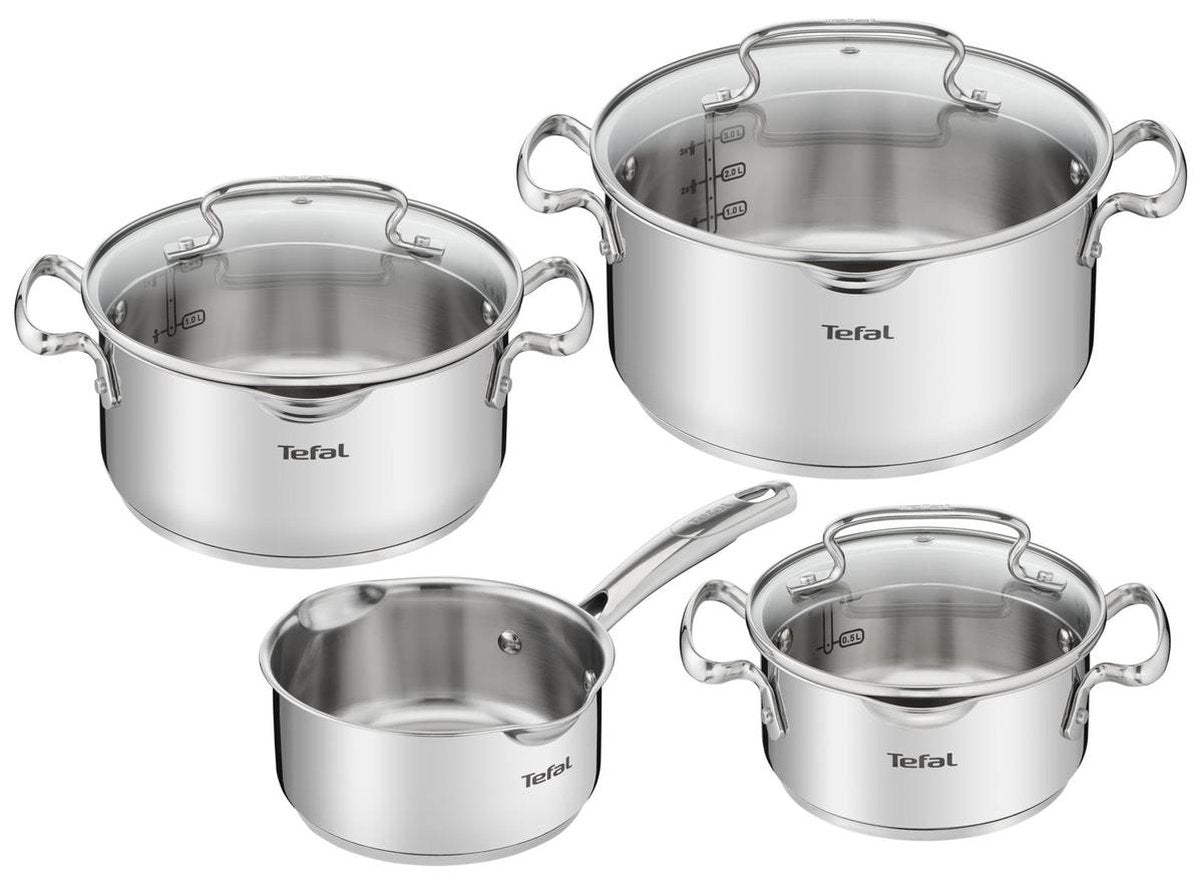 Tefal duetto+ 4-delt kogesæt i rustfrit stål, gryde 16cm og gryder med 16, 20 og 24cm velegnet til alle varmekilder.