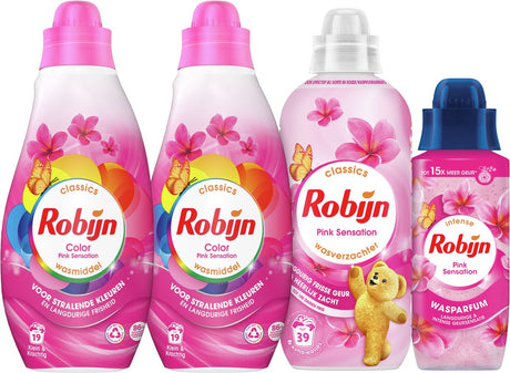Robijn perfekt match - pink sensation - 4 stykker - 2x vaskemiddel + 1 skyllemiddel + 1 vaskeparfume - værdipakke