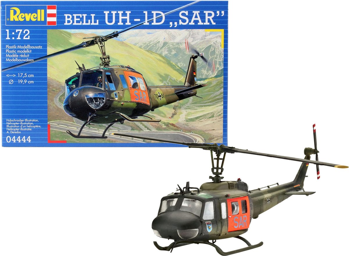 Revell modelsæt militærkøretøjer - 04444 bell uh-1d - sar plastic - 1:72 - modelfremstilling