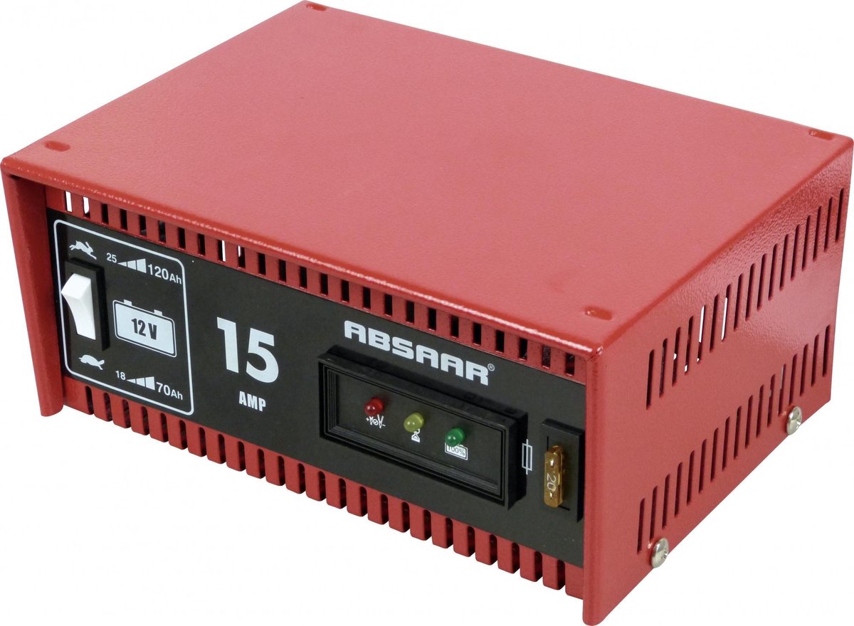 Absaar batterioplader 12 volt 18-120 ah 15 ampere rød