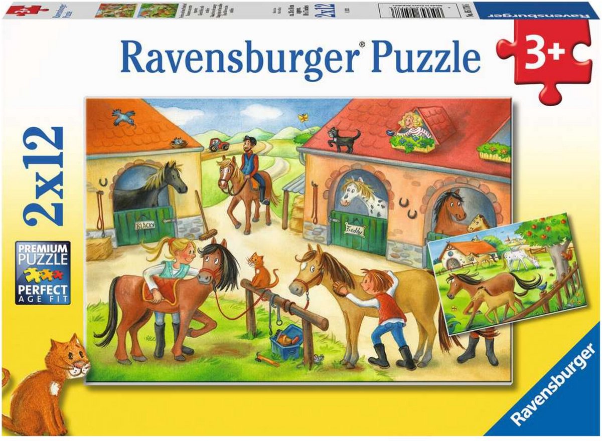 Ravensburger puslespil ferie på rideskolen - to puslespil - 12 brikker - børnepuslespil