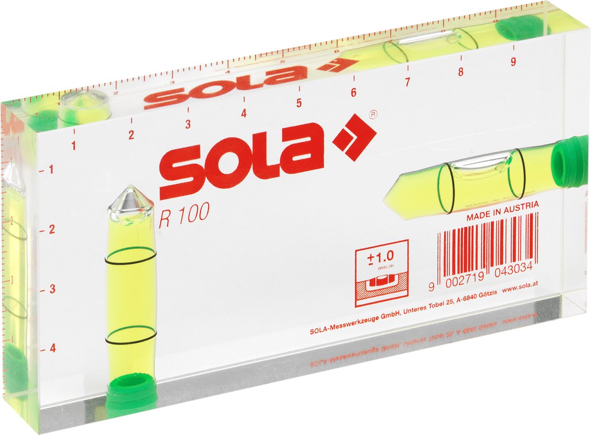 Sola r100 arkitekt vaterpas - 100x50x15 mm - 01622101 - op til 0,25 m - rød