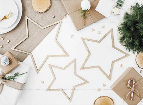 Partydeco vedhæng stjerner træ guld glitter - 3 stk