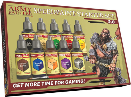 Army painter speedpaint startsæt 2.0, perfekt akrylmalingssæt til begyndere, indeholder 10 flasker 18ml akrylmaling og 1 basecoating pensel til warhammer 40k og fangehuller og drager