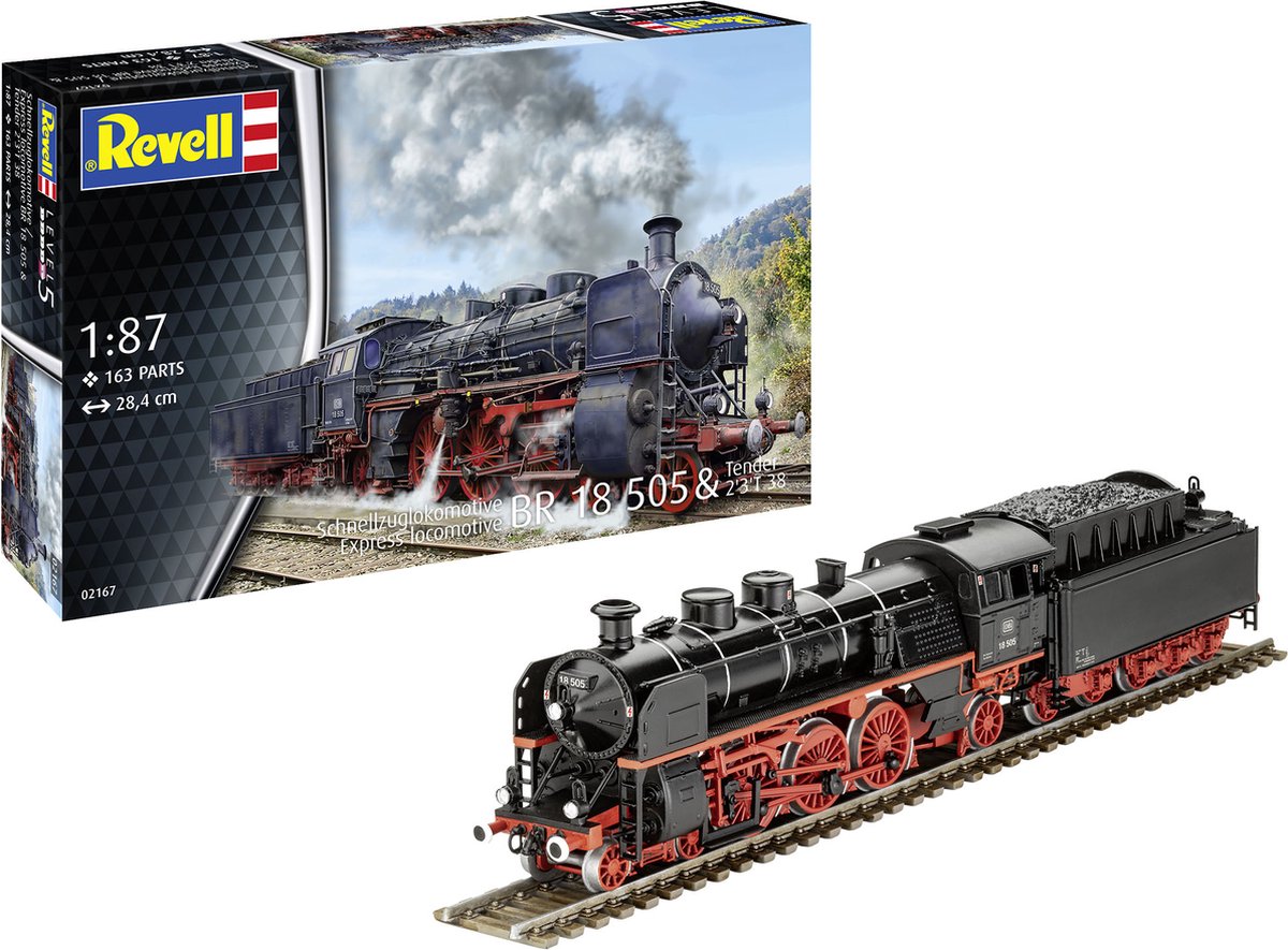 Revell modelsæt militærkøretøjer - 02167 baureihe 18 505 - tender 2'3' t 38 - damplokomotiv plast - 1:87 - modelkonstruktion