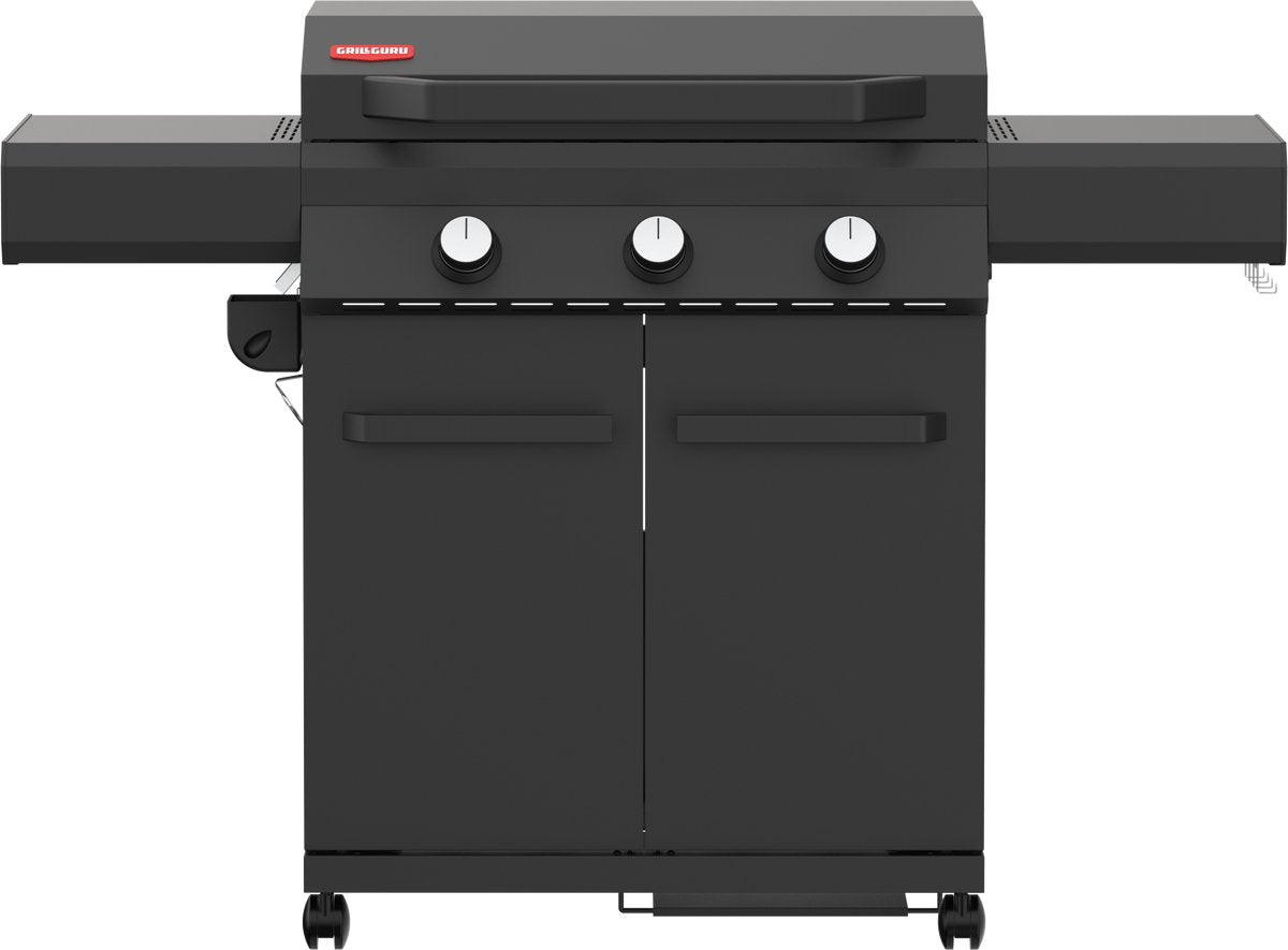 Grill guru plancha gasbarbecue - zwart - nitride kookplaat, geschikt voor intensief gebruik - incl regenhoes