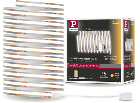 Paulmann maxled 1000 led strip basis sæt cob 3m varm hvid 3m 36w 1080lm m 528 leds m 2700k 50va