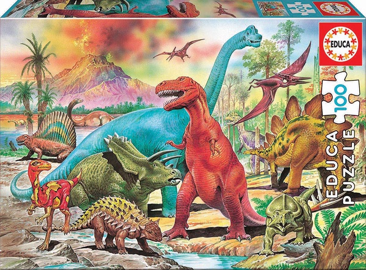 Educa - puslespil - 100 brikker - dinosaurer - dinosaurer - børnepuslespil - puslespil