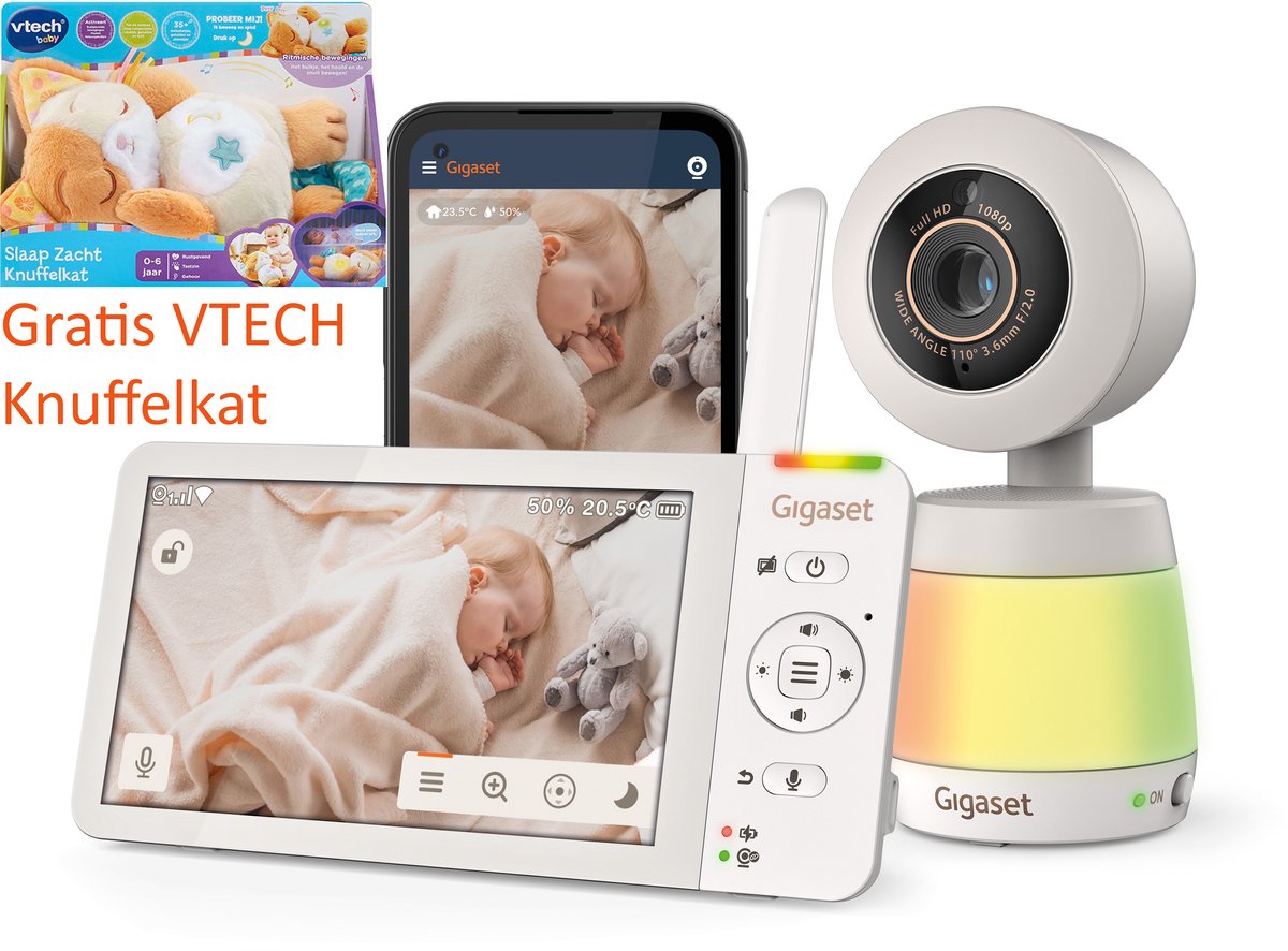 Gigaset babyalarm med kamera og app - monitor touchscreen - farve nattesyn - natlampe - vægholder - bedst anmeldt 25. november kræsen - sensorer - beroligende lyde - babyalarm - babyalarm billede - baby700 connect