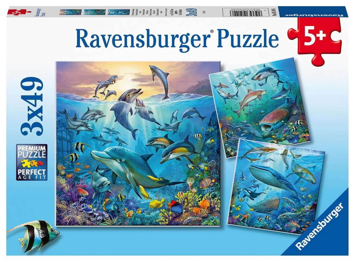 Ravensburger puslespil dyr i havet - 3x49 brikker - børnepuslespil