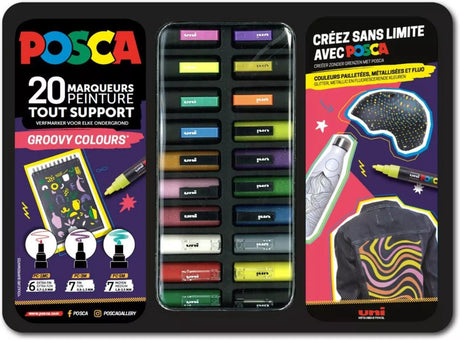 Posca uni uni malermarkør kuffert groovy farver 20 stk