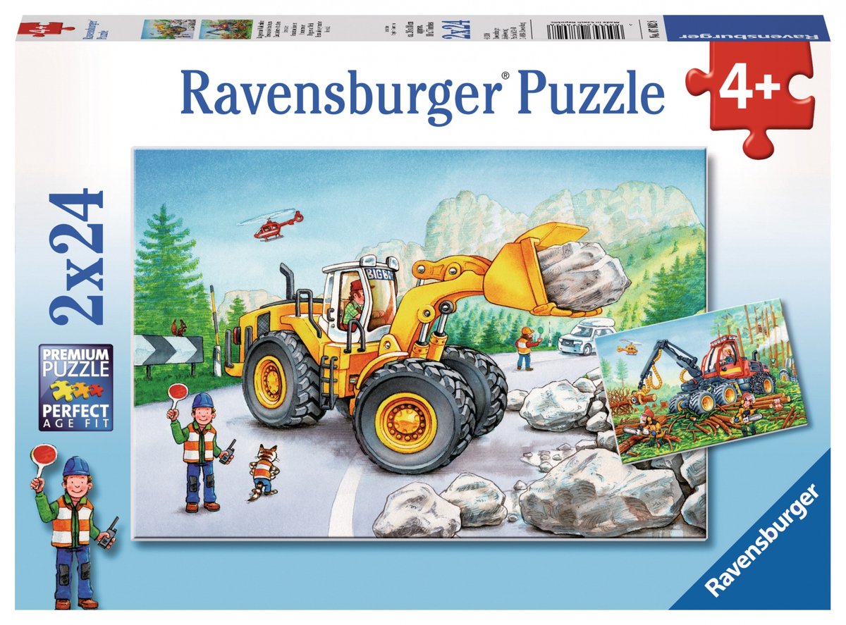 Ravensburger 2 puslespil - bagger og skovtraktor - 24 brikker.