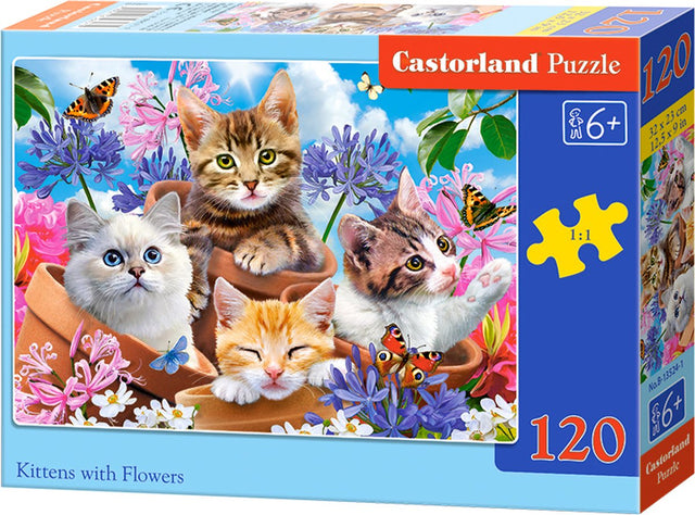 Castorland katte med blomster - puslespil 120 brikker