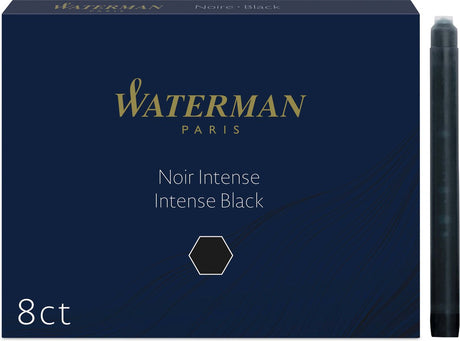 Waterman -fyldepen blækpatroner | lang international | intens sort | 8 blækpatroner