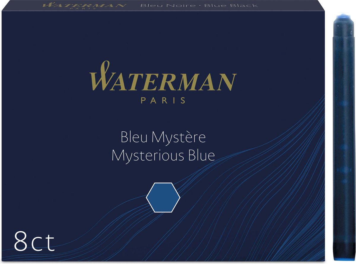 Waterman -fyldepen blækpatroner | lang international | mystisk blå | 8 blækpatroner