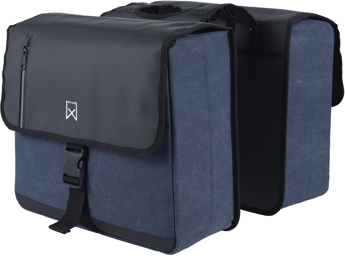 Willex - dobbelt canvas bisonyl taske - 30 liter - universal vedhæftning - sort blå