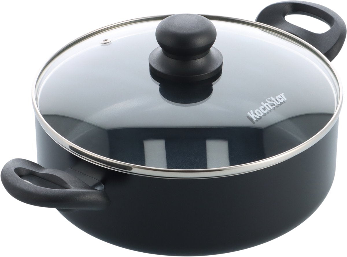 Kochstar Essenz keramikgryde med låg - 24cm - 3,5l - PFAS-fri - induktionsgryde - induktionsgryde - keramisk non-stick belægning - kølehåndtag - ovnsikker op til 130° C - sort