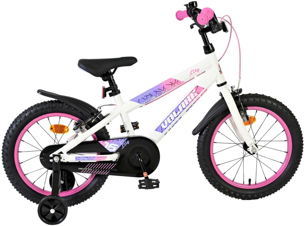 Volare lily børnecykel - piger - 16 tommer - hvid pink lilla - to håndbremser
