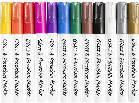 Creativ virksomhed https: www.cchobby.nl glas-porcelænsmarkører-linjetykkelse-1-2-mm-semi-opaque-diverse-colors-12-piece-1-box