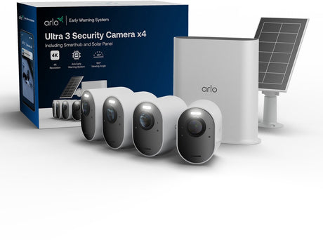 Arlo ultra3 4k sikkerhedskamera + solpanel - 4 cam kit (inkl. smart hub)