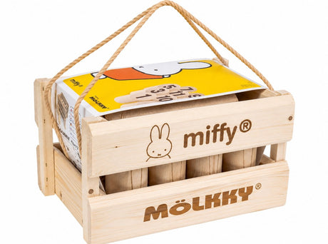 Taktik mölkky Miffy - fangst- og kastespil - originalt finsk trækastespil i luksuriøs trætaske - bæredygtigt birketræ - med gratis scoringsapp