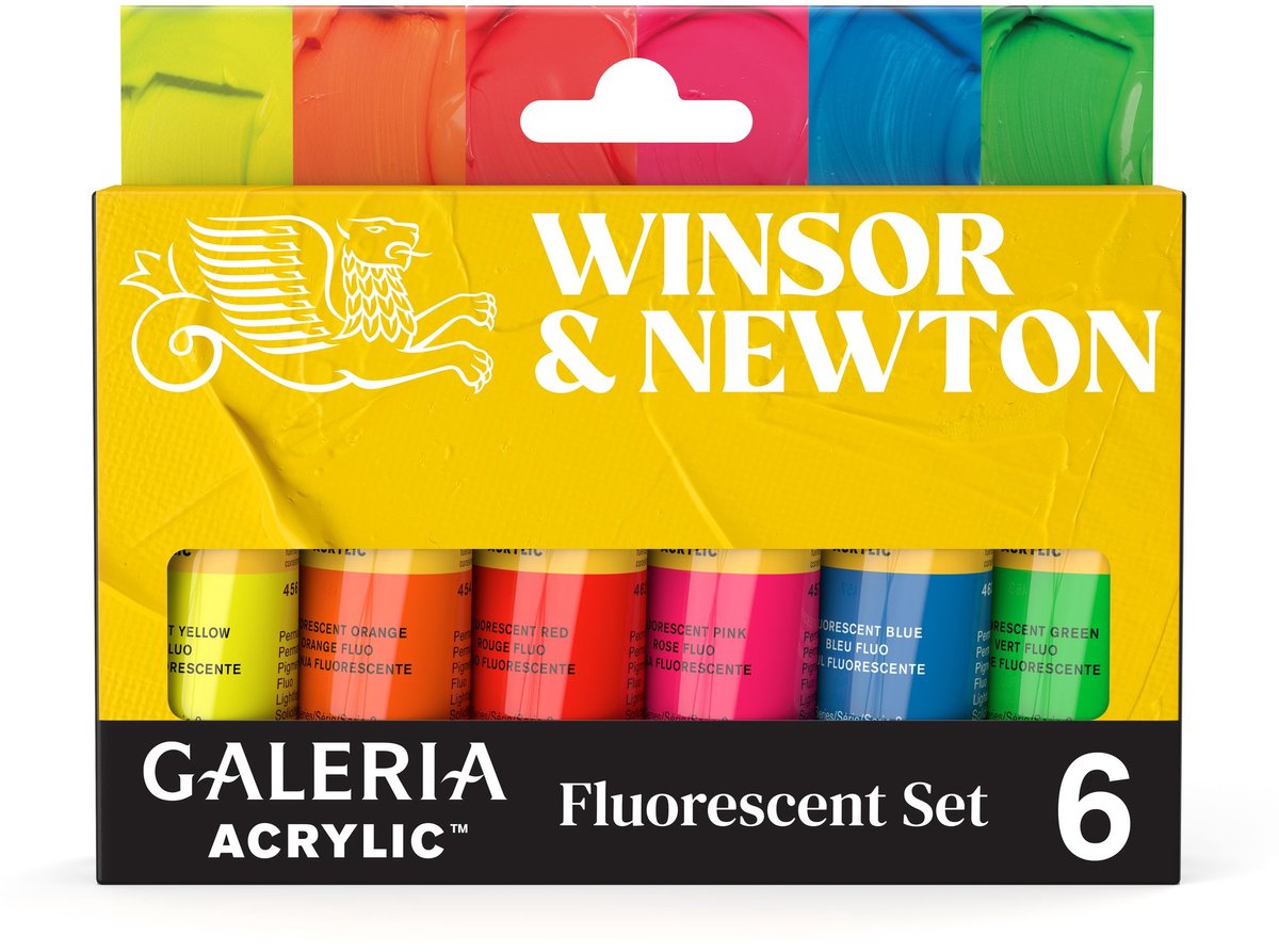 Winsor Newton 2190619 Galeria Akrylfarvesæt Fluorescerende – 6 x 20 ml – Neon Fluo Farver – Akrylfarvesæt
