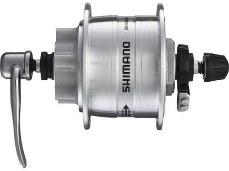 Shimano dynamo nav hd-3d32 3 watt - 36 huller - til 6-bolts bremseskive - quick release - sølv