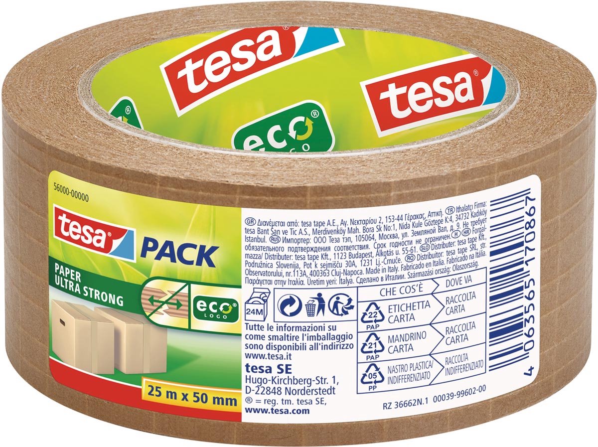 Tesa emballagetape 56000 øko papir ultra stærk 50mmx25m | 6 stk