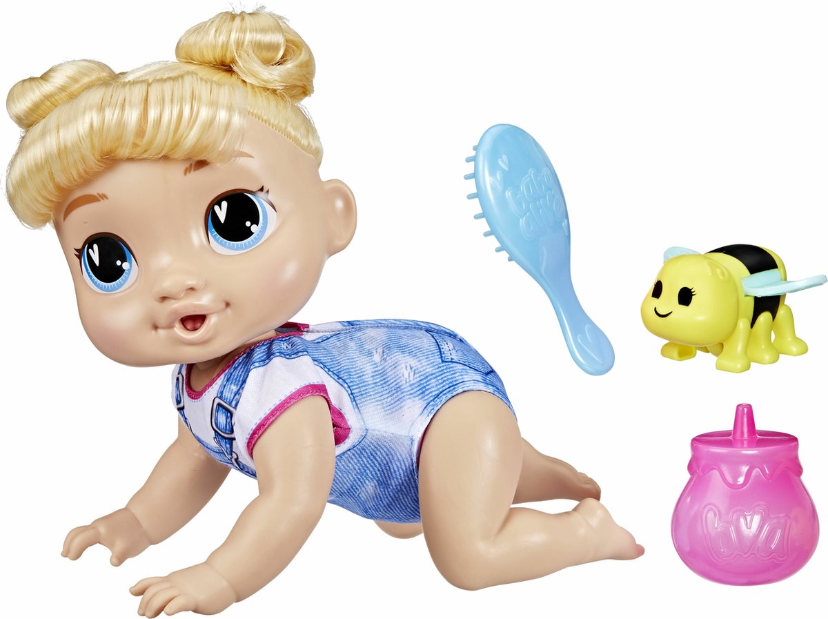 Baby alive crawl 'n play harper kram, baby dukke, kvinde, 3 år, piger, lyd, flerfarvet