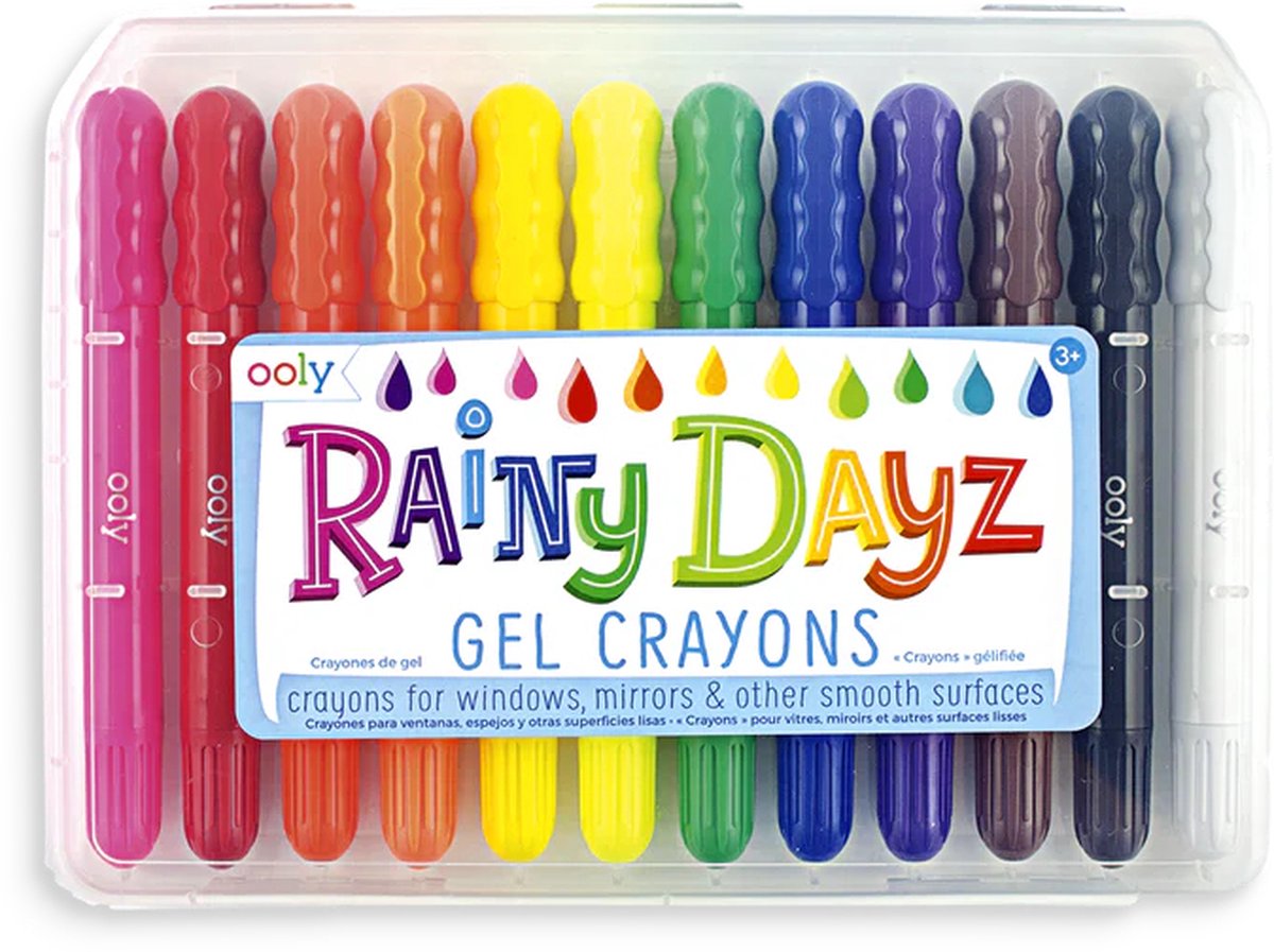 Ooly - rainy dayz - gel farveblyanter - 12 farvede vindues farveblyanter